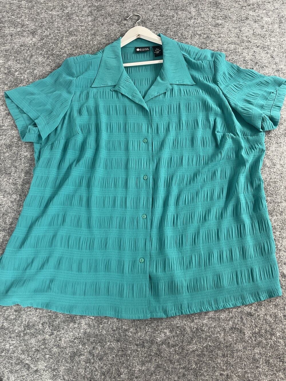 Maggie Barnes Shirt Women 2X Teal Blue Blouse Top Button Up Short Sleeve N332